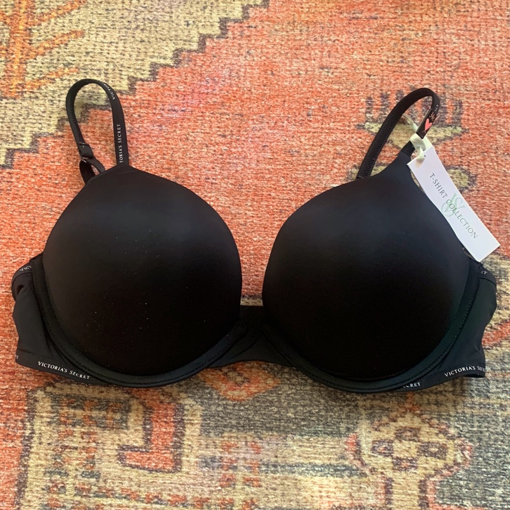 Victoria’s Secret black push-up bra, T-shirt collection, tags still on size 34C